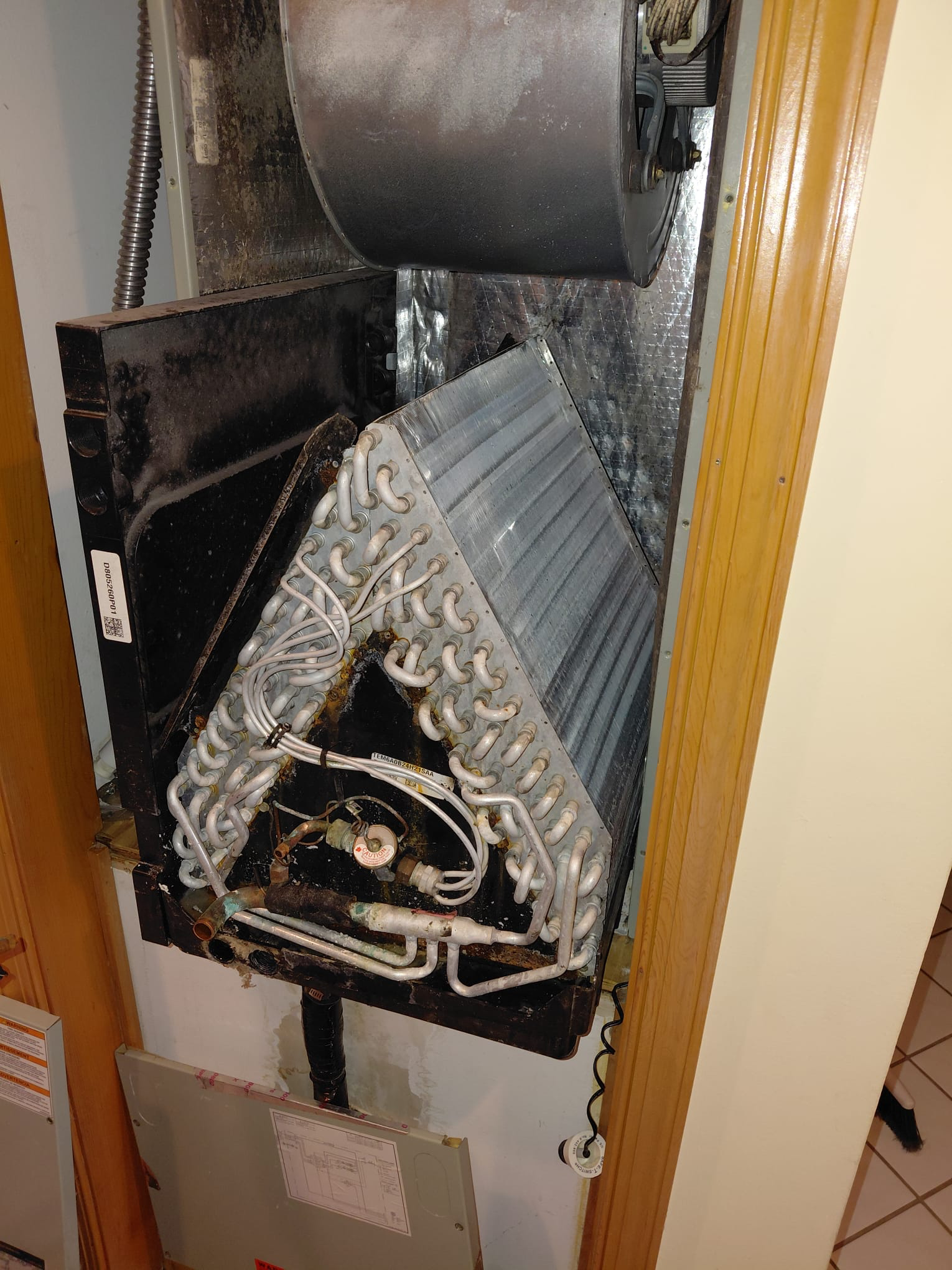 Removed evaporator coil photographed during an Air Today A/C repair